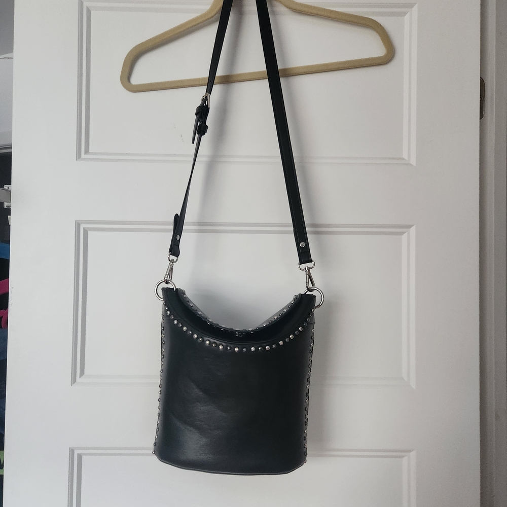 Zara Black Studded Leather Shoulder Bag